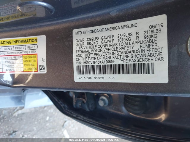Honda ACCORD LX 2019 1HGCV1F15KA120699 Image 9
