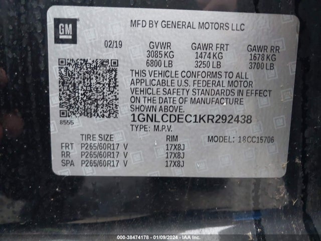 Chevrolet Tahoe Commercial Fleet 2019 1GNLCDEC1KR292438 Image 9