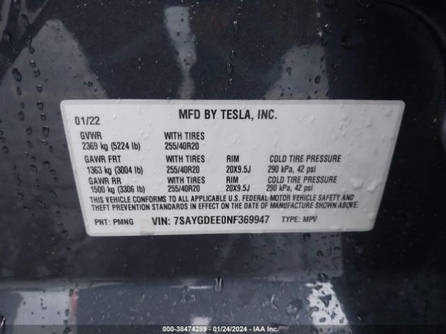7SAYGDEE0NF369947 Tesla Model Y Long Range Dual Motor All-wheel Drive