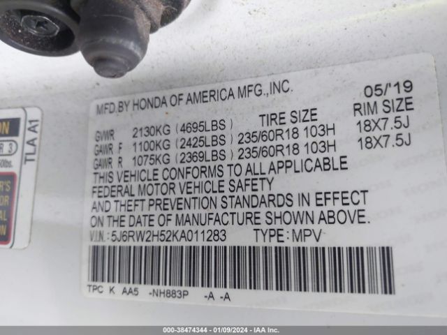 5J6RW2H52KA011283 Honda CR-V EX