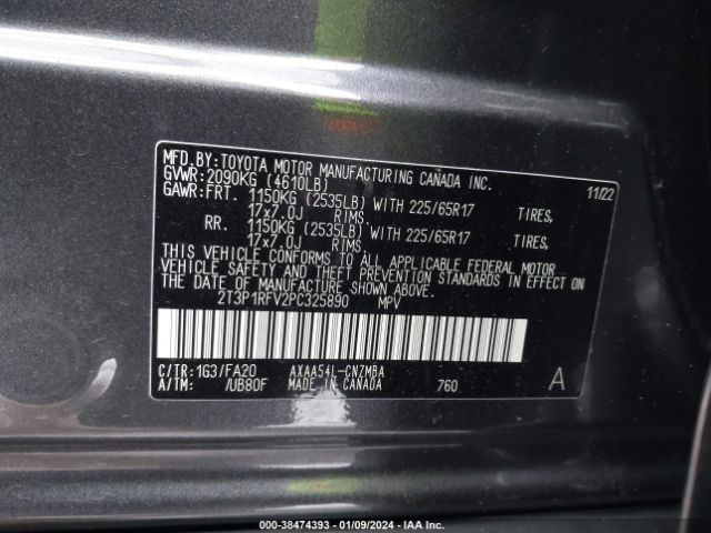 2T3P1RFV2PC325890 Toyota Rav4 Xle
