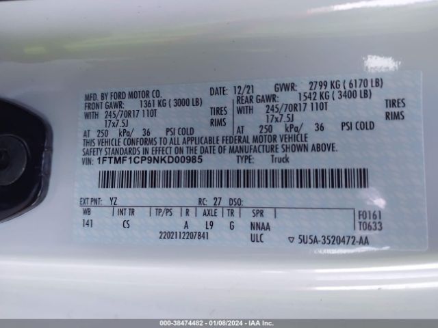 1FTMF1CP9NKD00985 Ford F-150 Xl