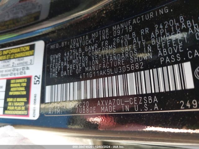 4T1G11AK5LU305682 Toyota Camry Se Nightshade Edition