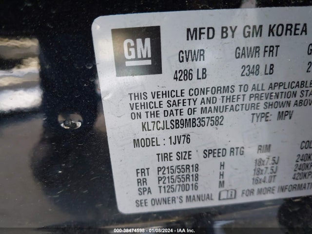Chevrolet Trax Fwd Lt 2021 KL7CJLSB9MB357582 Image 9