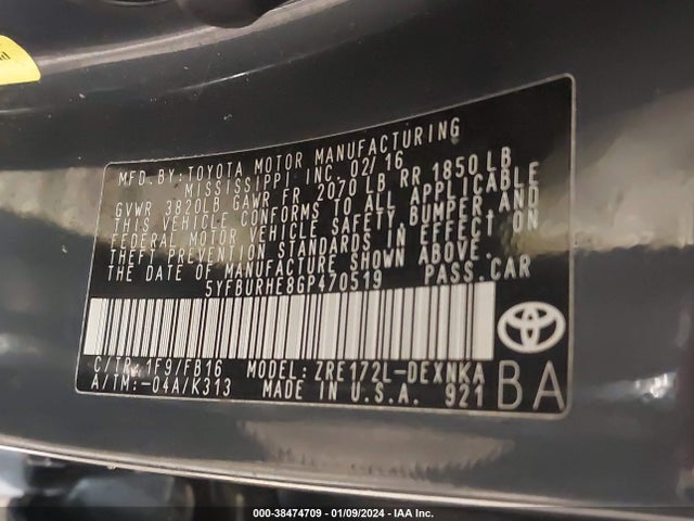 Toyota COROLLA LE 2016 5YFBURHE8GP470519 Image 9