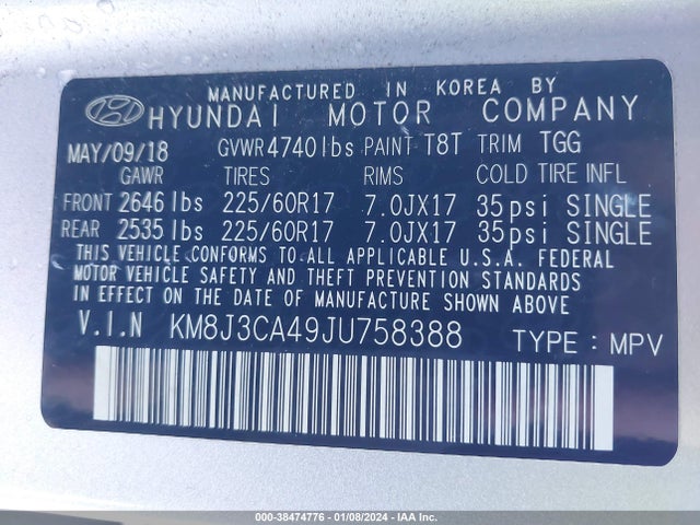 Hyundai TUCSON SEL 2018 KM8J3CA49JU758388 Image 9