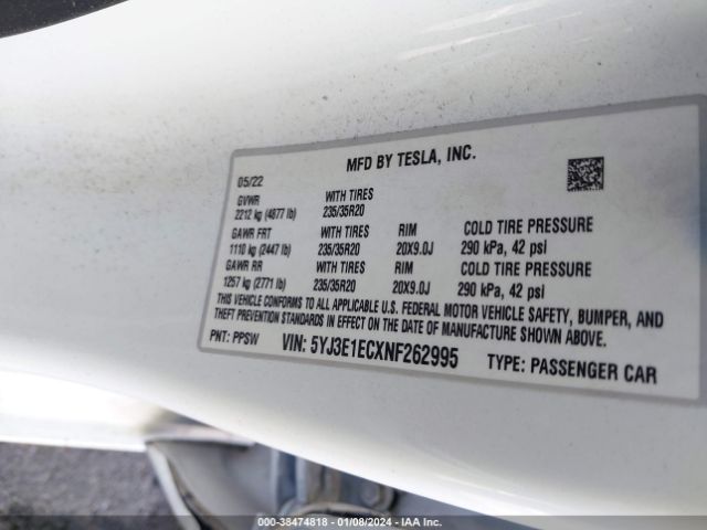 5YJ3E1ECXNF262995 Tesla Model 3 Performance Dual Motor All-wheel Drive