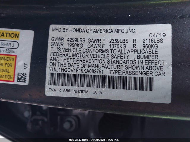 Honda ACCORD LX 2019 1HGCV1F19KA082751 Image 9