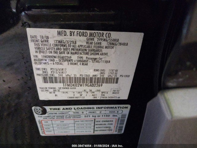 38474854 :رقم المزاد ، 1FMDK02W19GA02269 vin ، 2009 Ford Taurus X Sel مزاد بيع