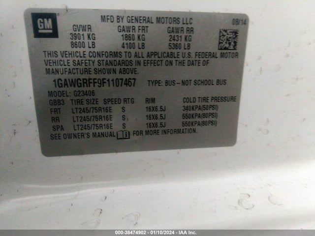 Chevrolet Express 2500 Lt 2015 1GAWGRFF9F1107467 Image 9