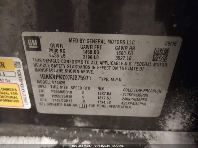 1GKKVPKDXFJ375971 GMC Acadia Sle-2