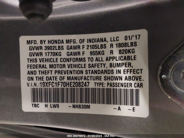 Honda Civic Ex-l 2017 19XFC1F70HE208247 Image 9