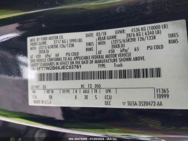 1FT7W2B66JEC03781 Ford F-250 Lariat