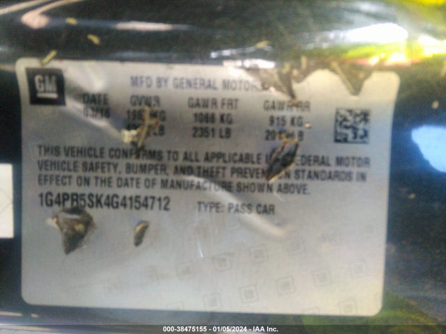Buick Verano Convenience Group 2016 1G4PR5SK4G4154712 Image 9