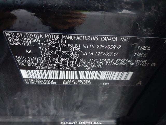 2015 TOYOTA RAV4 XLE VIN: 2T3WFREV3FW234610