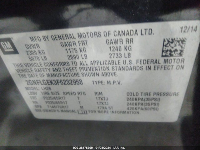Chevrolet Equinox 2lt 2015 2GNFLGEK3F6232958 Image 9