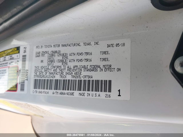 Toyota Tacoma Sr 2018 5TFRX5GN5JX121424 Image 9