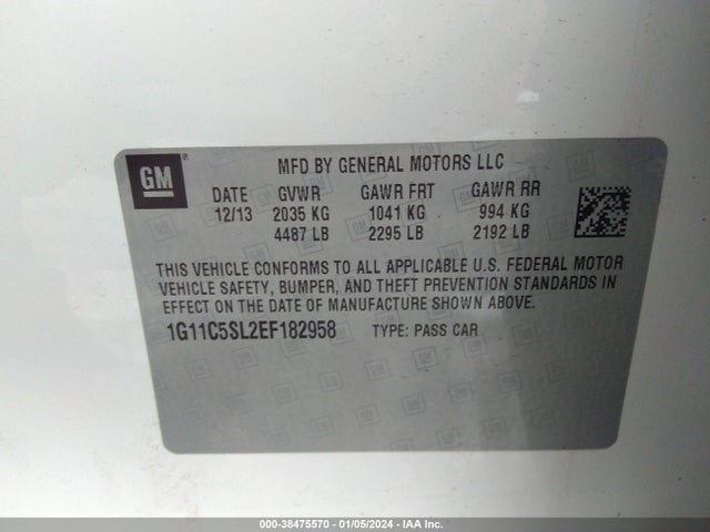 Chevrolet MALIBU 1LT 2014 1G11C5SL2EF182958 Image 9