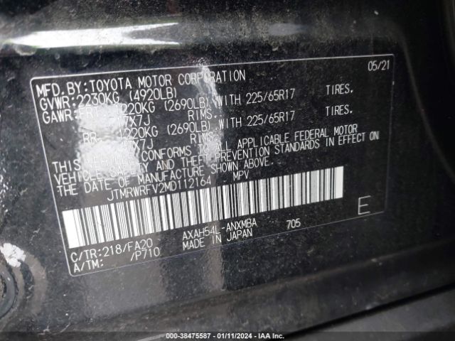 JTMRWRFV2MD112164 Toyota Rav4 Xle Hybrid