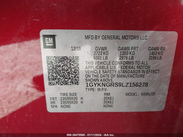 1GYKNGRS9LZ156278 Cadillac Xt5 Awd Sport