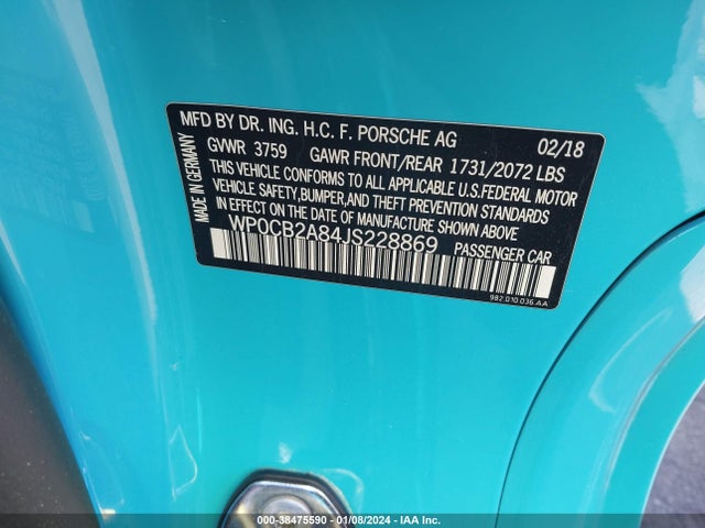 2018 PORSCHE 718 BOXSTER WP0CB2A84JS228869 Photo 8