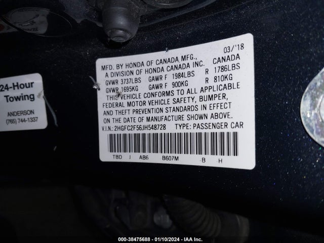 Honda Civic Lx 2018 2HGFC2F56JH548728 Image 9