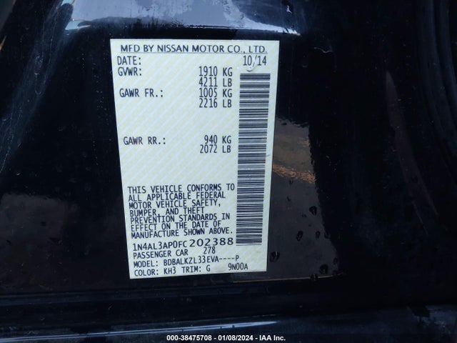 2015 NISSAN ALTIMA 2.5 SV VIN: 1N4AL3AP0FC202388