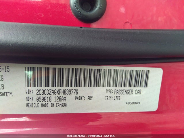 Dodge Challenger Sxt Or R/t 2015 2C3CDZAGXFH839776 Image 9
