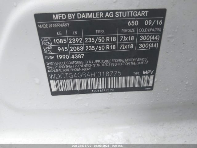 WDCTG4GB4HJ318775 Mercedes-Benz Gla 250 4matic