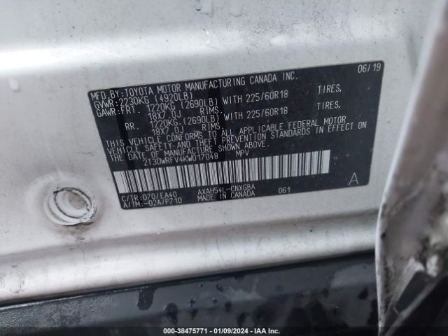 2T3DWRFV4KW017048 Toyota Rav4 Hybrid Limited