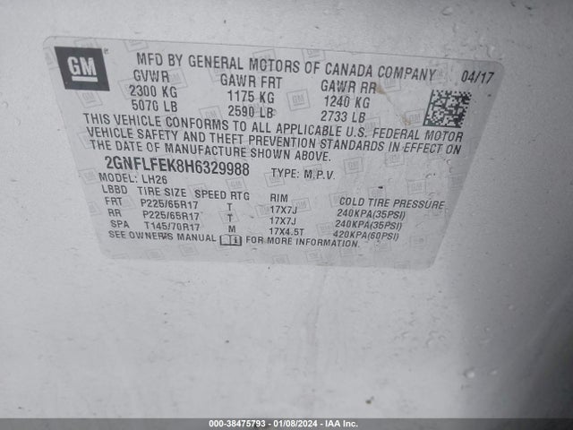 Chevrolet EQUINOX LT 2017 2GNFLFEK8H6329988 Image 9