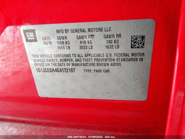 Chevrolet Sonic Lt Auto 2016 1G1JC6SH4G4172187 Image 9