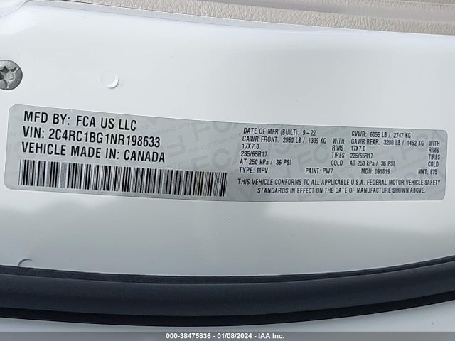 Chrysler Pacifica Touring L 2022 2C4RC1BG1NR198633 Image 9