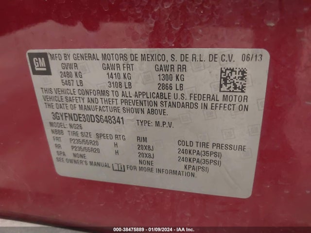 2013 CADILLAC SRX 3GYFNDE30DS648341 Photo 8