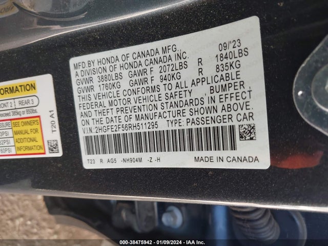 Honda Civic Sport 2024 2HGFE2F56RH511295 Image 9