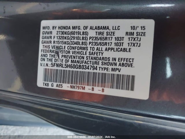 Honda Odyssey Ex-l 2016 5FNRL5H60GB034794 Image 9