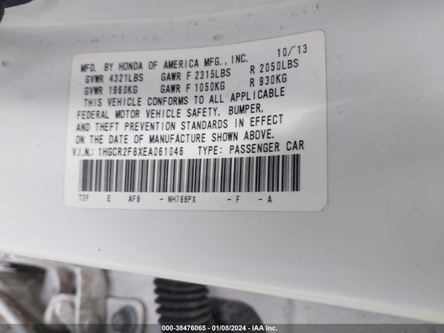 Honda Accord Ex-l 2014 1HGCR2F8XEA061046 Image 9