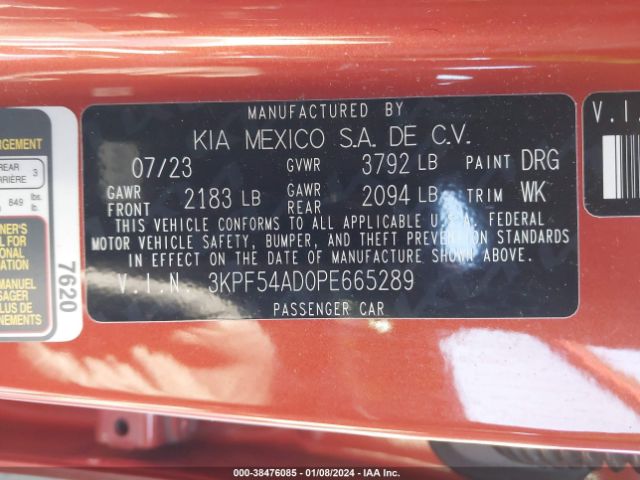 3KPF54AD0PE665289 KIA Forte Gt-line
