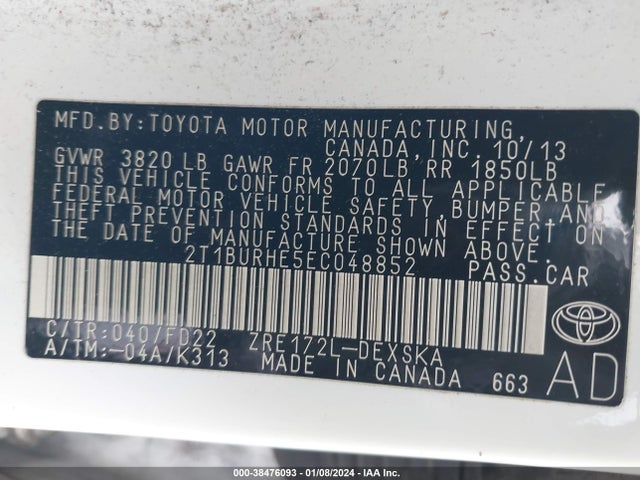 Toyota Corolla S Plus 2014 2T1BURHE5EC048852 Image 9