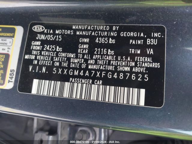 5XXGM4A7XFG487625 KIA Optima Lx