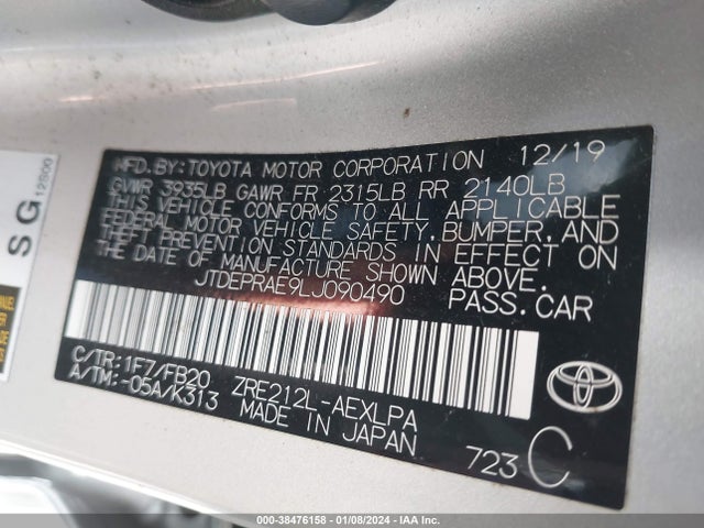 Toyota COROLLA LE 2020 JTDEPRAE9LJ090490 Image 9