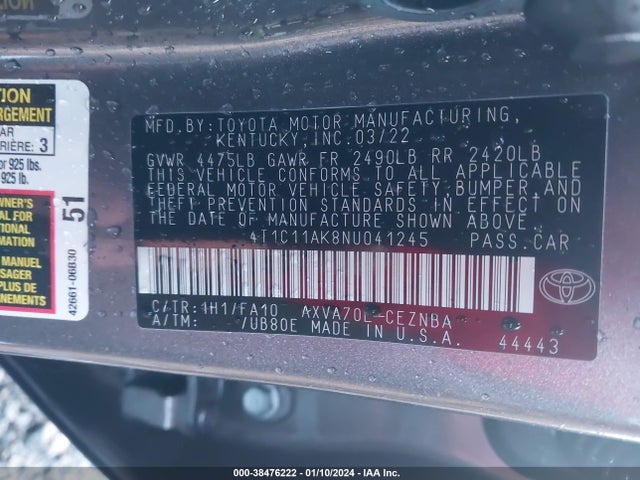 Toyota CAMRY LE 2022 4T1C11AK8NU041245 Image 9