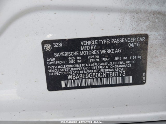 BMW 328I 2016 WBA8E9G50GNT88173 Image 9