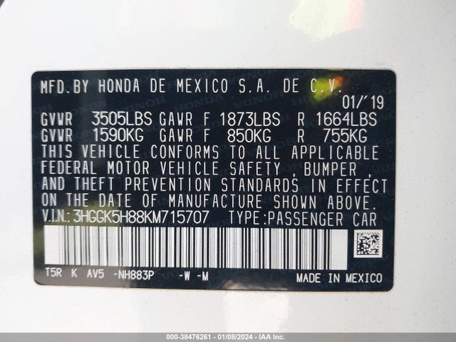 2019 HONDA FIT EX VIN: 3HGGK5H88KM715707