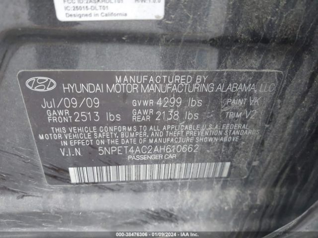2010 HYUNDAI SONATA 5NPET4AC2AH610662 Photo 8