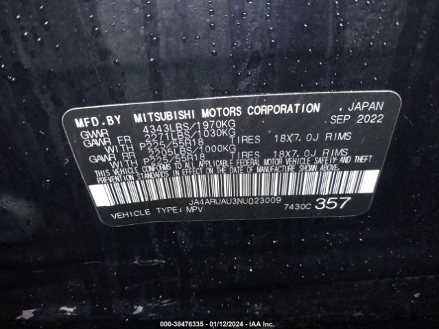 JA4ARUAU3NU023009 Mitsubishi Outlander Sport 2.0 Es Awc