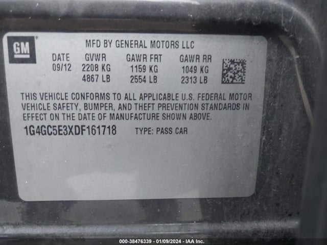 2013 BUICK LACROSSE LEATHER GROUP VIN: 1G4GC5E3XDF161718