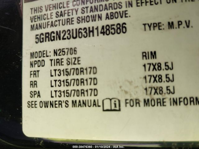 2003 HUMMER H2 5GRGN23U63H148586 Photo 8