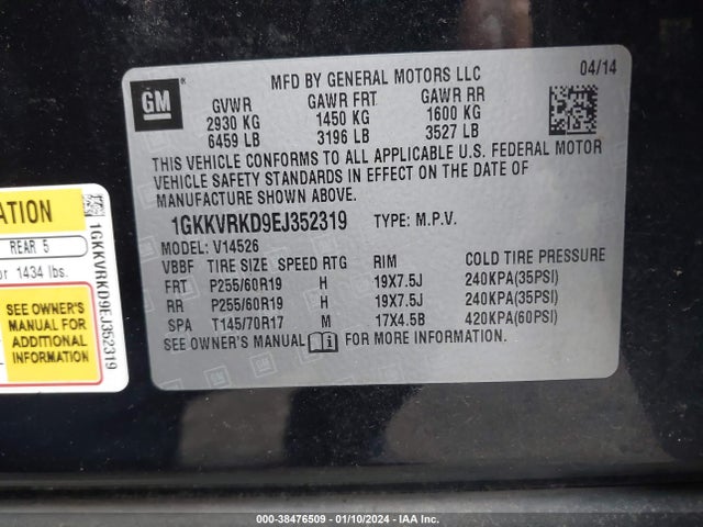 GMC Acadia Slt-1 2014 1GKKVRKD9EJ352319 Image 9