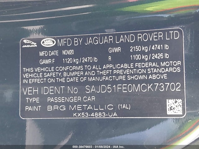 2021 JAGUAR F-TYPE SAJD51FE0MCK73702 Photo 8